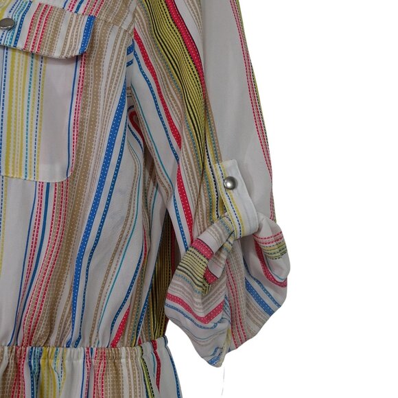 Bebop Striped Button Bodice Shirt Dress Women Size L Roll Tab 3/4 Sleeves NEW - Picture 4 of 14